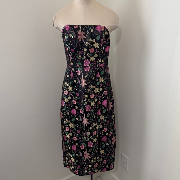 Lulus Medium Make A Move Black Floral Jacquard Midi Dress ~ Strapless Evening - Picture 2 of 8